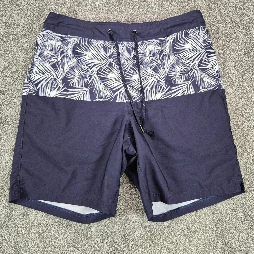 Fair Harbor Swim Shorts Mens Medium Navy Blue Tropical Print Anchor Trunks 8